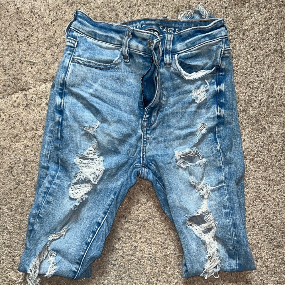 American Eagle Outfitters Blue Distressed Jean Shorts